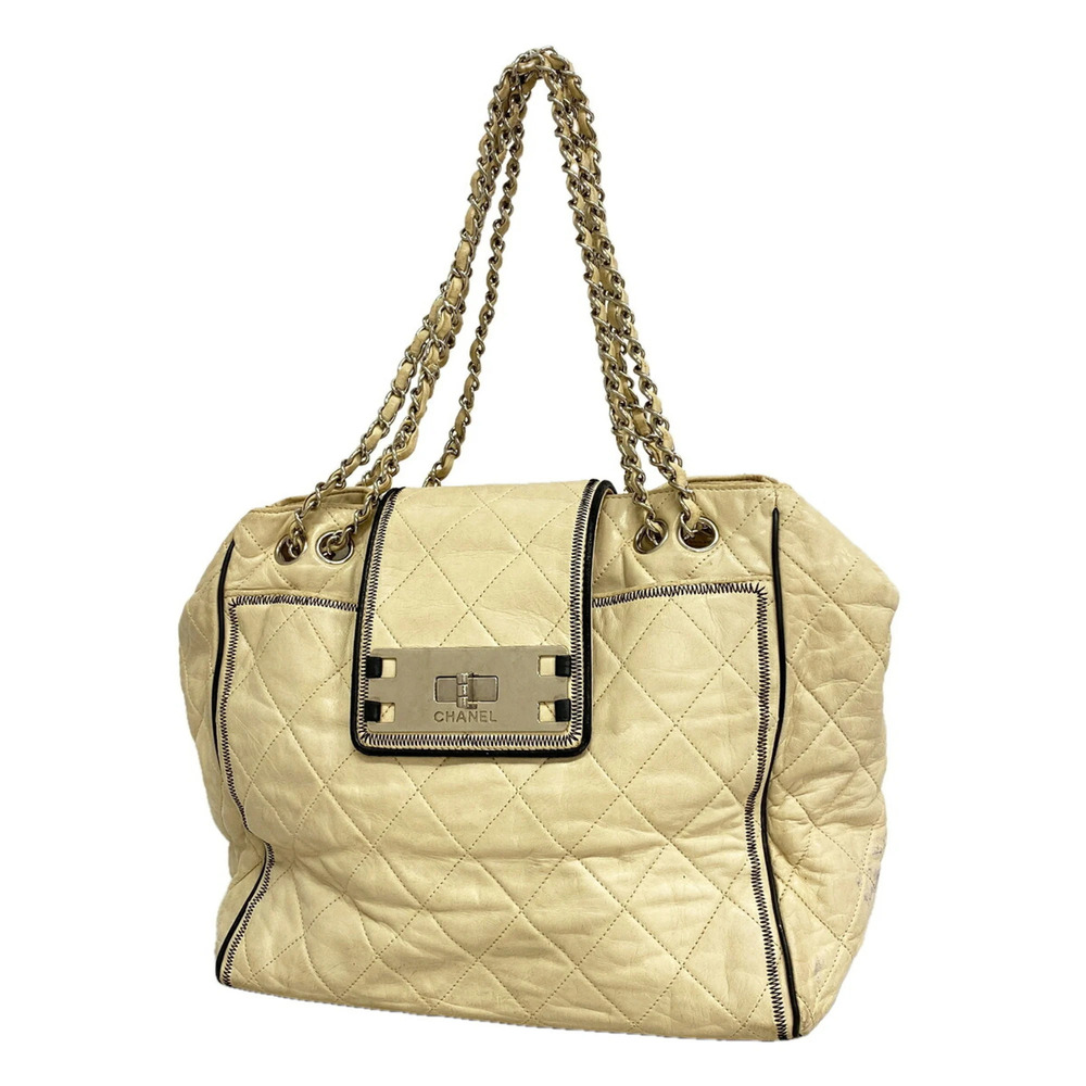 Chanel Bag, Tote Chain 2.55 Matelassé Leather Ivory Women's